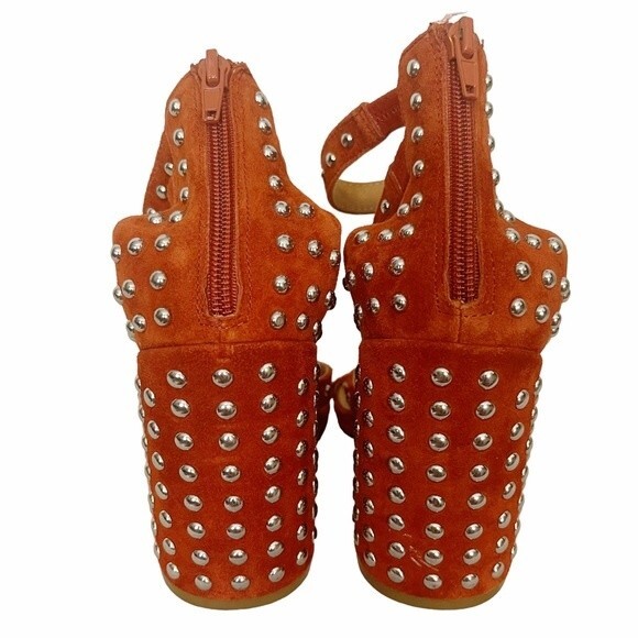 FARA-S Steve Madden Studded Rust Orange Suede Chunky Block Heel Strappy Sandal - Picture 6 of 15